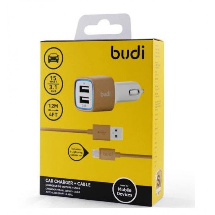 АЗУ "budi" 2.4A с 2 USB выходами (M8J065GLD Rev A00)+ кабель Apple 8 pin цвет золотистый. АЗУ "budi" 2.4A с 2 USB выходами (M8J065GLD Rev A00)+ кабель Apple 8 pin цвет золотистый.