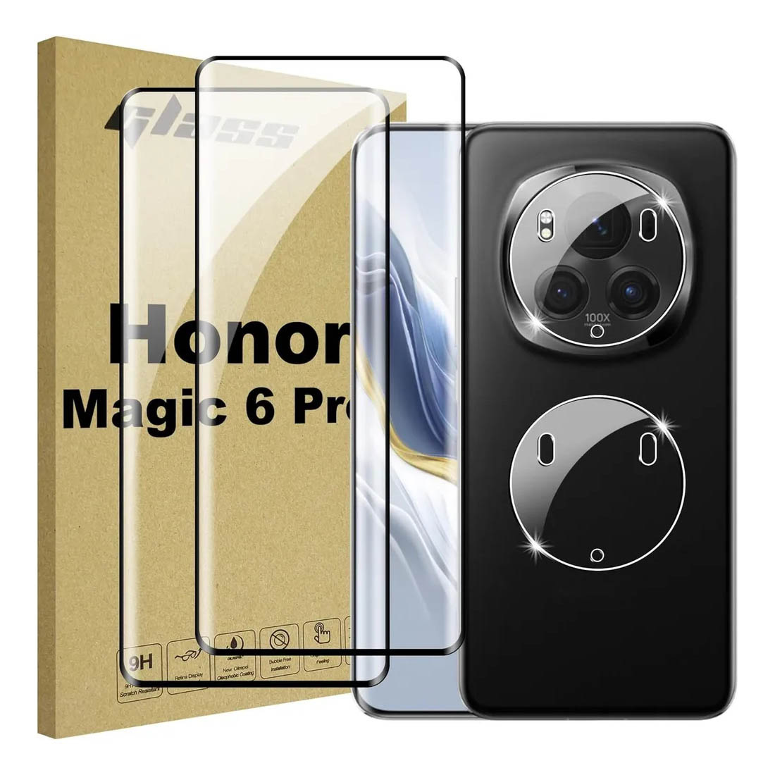 Защитное стекло (2 в 1) дисплея, камеры, для Honor Magic 6 Pro, цвет окантовки черный