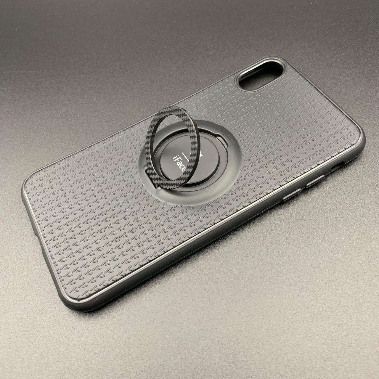 Чехол накладка для APPLE iPhone XS MAX, силикон, металлическое кольцо, цвет черный.