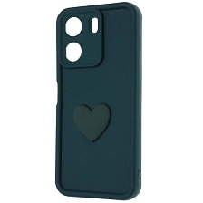 Чехол накладка для XIAOMI REDMI 13C, POCO C65, силикон, 3D сердце, защита камеры, бортики, цвет темно зеленый