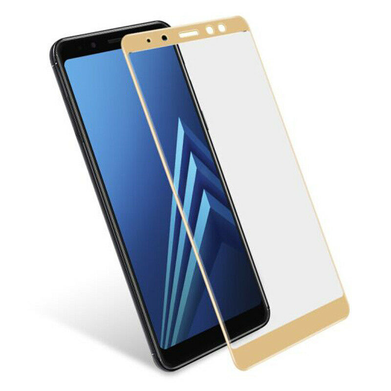 Защитное стекло 4D для Samsung A8 Plus (2018) в техпаке, цвет золото.