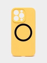 Чехол накладка Silicone Case для APPLE iPhone 13 Pro Max, с поддержкой MagSafe, защита камеры, силикон, бархат, цвет желтый