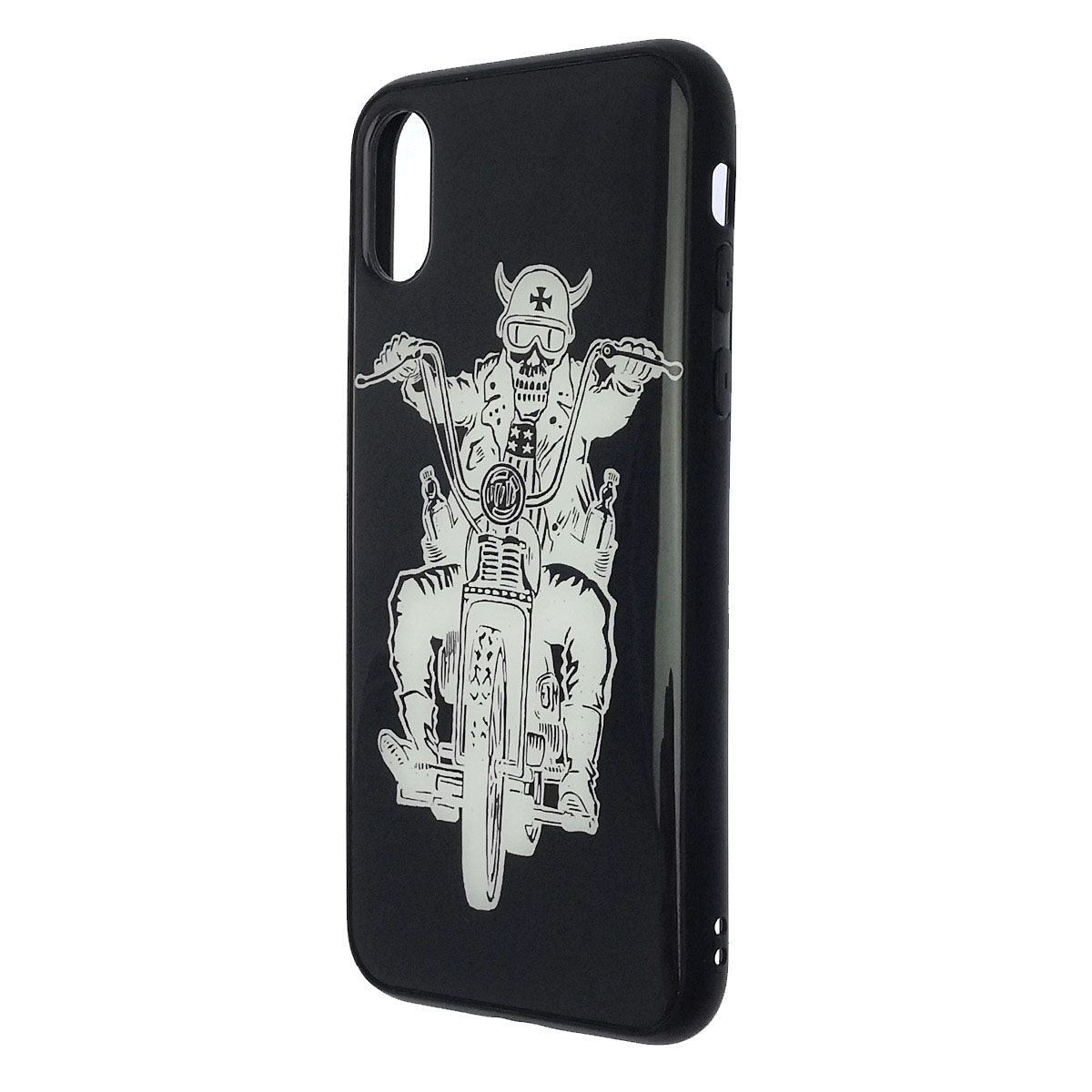 Чехол накладка для APPLE iPhone X, iPhone XS, силикон, глянцевый, рисунок Белый череп на мотоцикле Чехол накладка для APPLE iPhone X, iPhone XS, силикон, глянцевый, рисунок Белый череп на мотоцикле