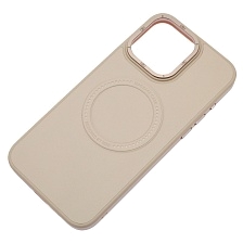 Чехол накладка Creative Stylish с поддержкой MagSafe для APPLE iPhone 15 Pro Max, защита камеры, экокожа, бархат, цвет светло розовый