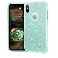 Чехол накладка Shine для APPLE iPhone XS MAX, силикон, блестки, цвет зеленый