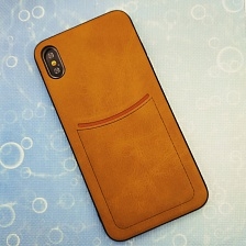 Чехол накладка ILEVEL для APPLE iPhone X, XS, силикон, визитница, цвет золотистый.