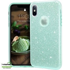 Чехол накладка Shine для APPLE iPhone X, iPhone XS, силикон, блестки, цвет бирюзовый Чехол накладка Shine для APPLE iPhone X, iPhone XS, силикон, блестки, цвет бирюзовый