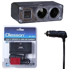 Автомобильный разветвитель OLESSON 1647, 100W, 12/24V, 2 выхода прикуривателя, 2 USB, цвет черный Автомобильный разветвитель OLESSON 1647, 100W, 12/24V, 2 выхода прикуривателя, 2 USB, цвет черный