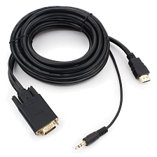 Кабель переходник (преобразователь сигнала) HDMI на VGA (HDMI to VGA) + Audio jack 3.5"mm, длина 1.8 метра, цвет черный