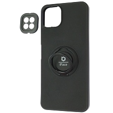 Чехол накладка iFace для SAMSUNG Galaxy A22s 5G (SM-A226B), защита камеры, силикон, металл, кольцо держатель, цвет черный