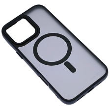 Чехол накладка FASHION CASE для APPLE iPhone 16 Pro Max, с поддержкой MagSafe, пластик матовый прозрачный, защита камеры, цвет окантовки черный