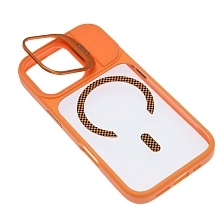 Чехол накладка Cabbeen с поддержкой MagSafe для APPLE iPhone 17, подставка, цвет прозрачно оранжевый