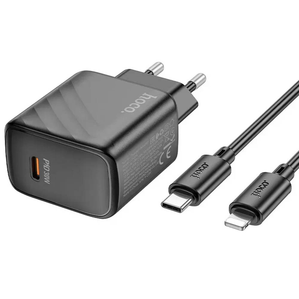 СЗУ (Сетевое зарядное устройство) HOCO CS22A Value с кабелем USB Type C на Lightning 8 pin, 30W, 1 USB Type C, PD30W, длина 1 метр, цвет черный