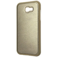 Чехол накладка для SAMSUNG Galaxy A7 2017 (SM-A720), силикон, под кожу, с логотипом, цвет золотистый