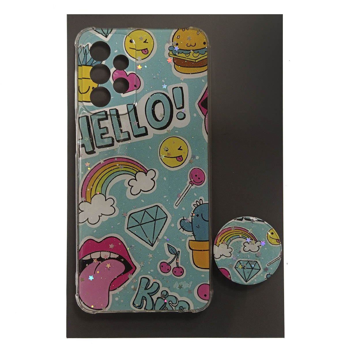 Чехол накладка для SAMSUNG Galaxy A23, силикон, фактурный глянец, с поп сокетом, рисунок HELLO Чехол накладка для SAMSUNG Galaxy A23, силикон, фактурный глянец, с поп сокетом, рисунок HELLO