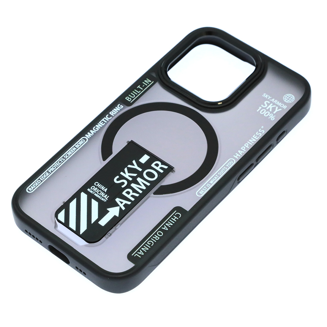 Чехол накладка Sky Armor с поддержкой MagSafe для APPLE iPhone 15 Pro, подставка, матовый, цвет черный Чехол накладка Sky Armor с поддержкой MagSafe для APPLE iPhone 15 Pro, подставка, матовый, цвет черный