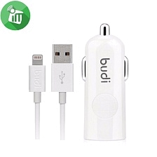 АЗУ (Автомобильное зарядное устройство) budi M8J062L с 1 USB выходом 2.4A и кабелем Lightning 8-pin, длина 1.2 метра, цвет белый