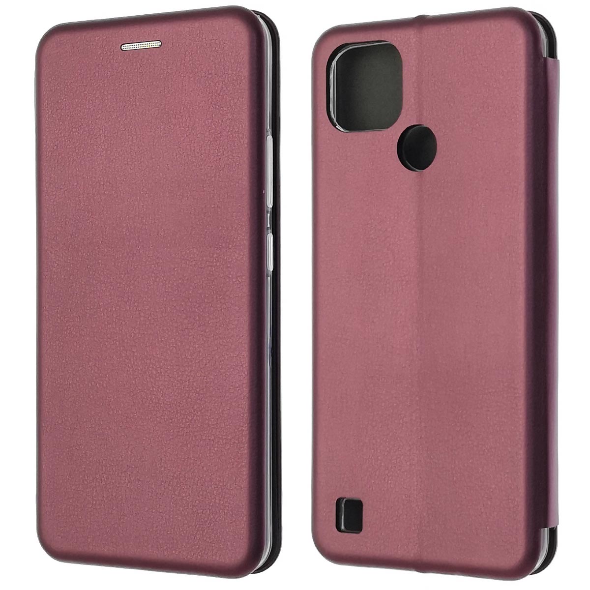 Чехол книжка STYLISH для Realme C21, экокожа, визитница, цвет бордовый