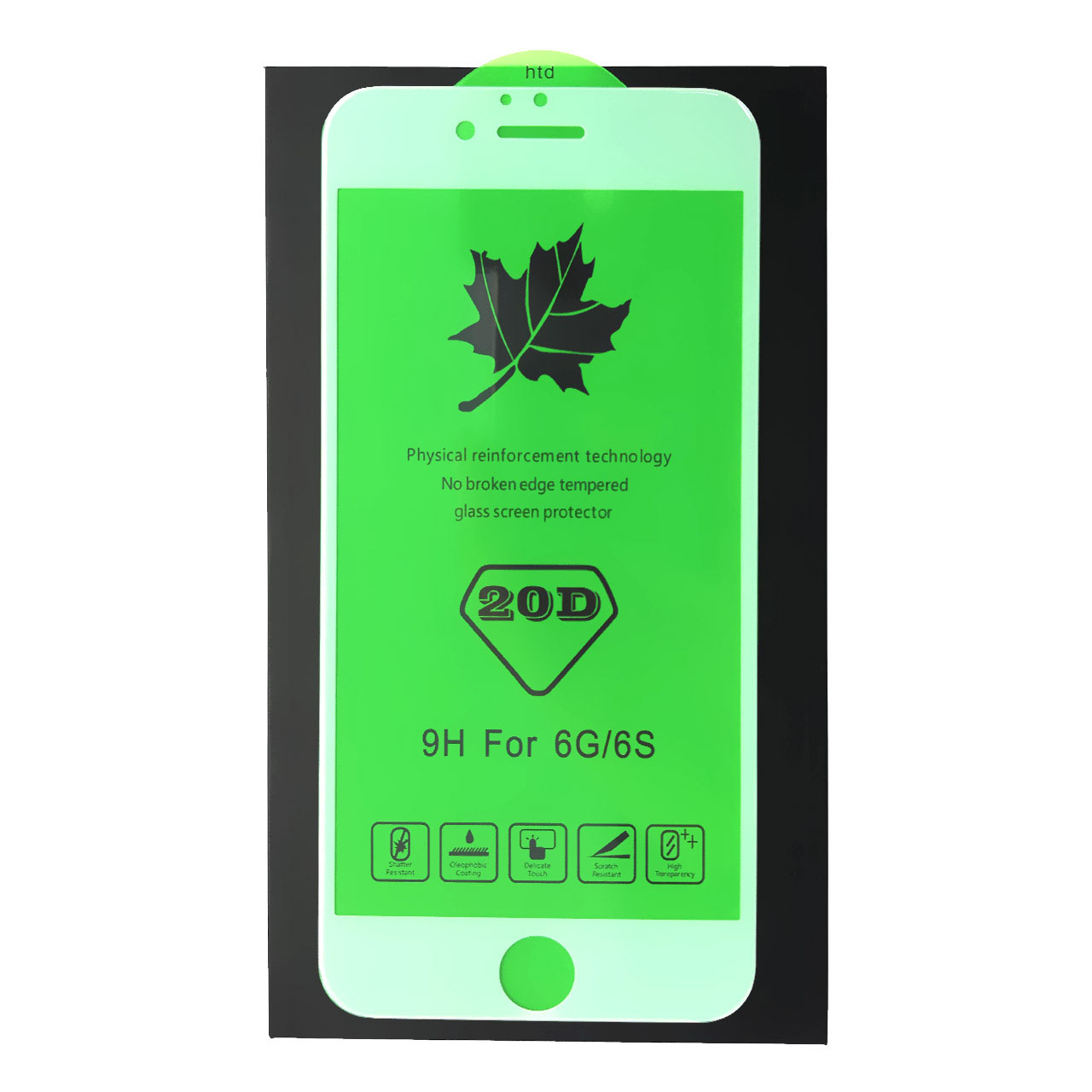 Защитное стекло 20D FULL GLUE для APPLE iPhone 6, iPhone 6G, iPhone 6S, цвет окантовки белый