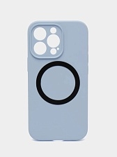 Чехол накладка Silicone Case для APPLE iPhone 13 Pro Max, с поддержкой MagSafe, защита камеры, силикон, бархат, цвет бледно-голубой