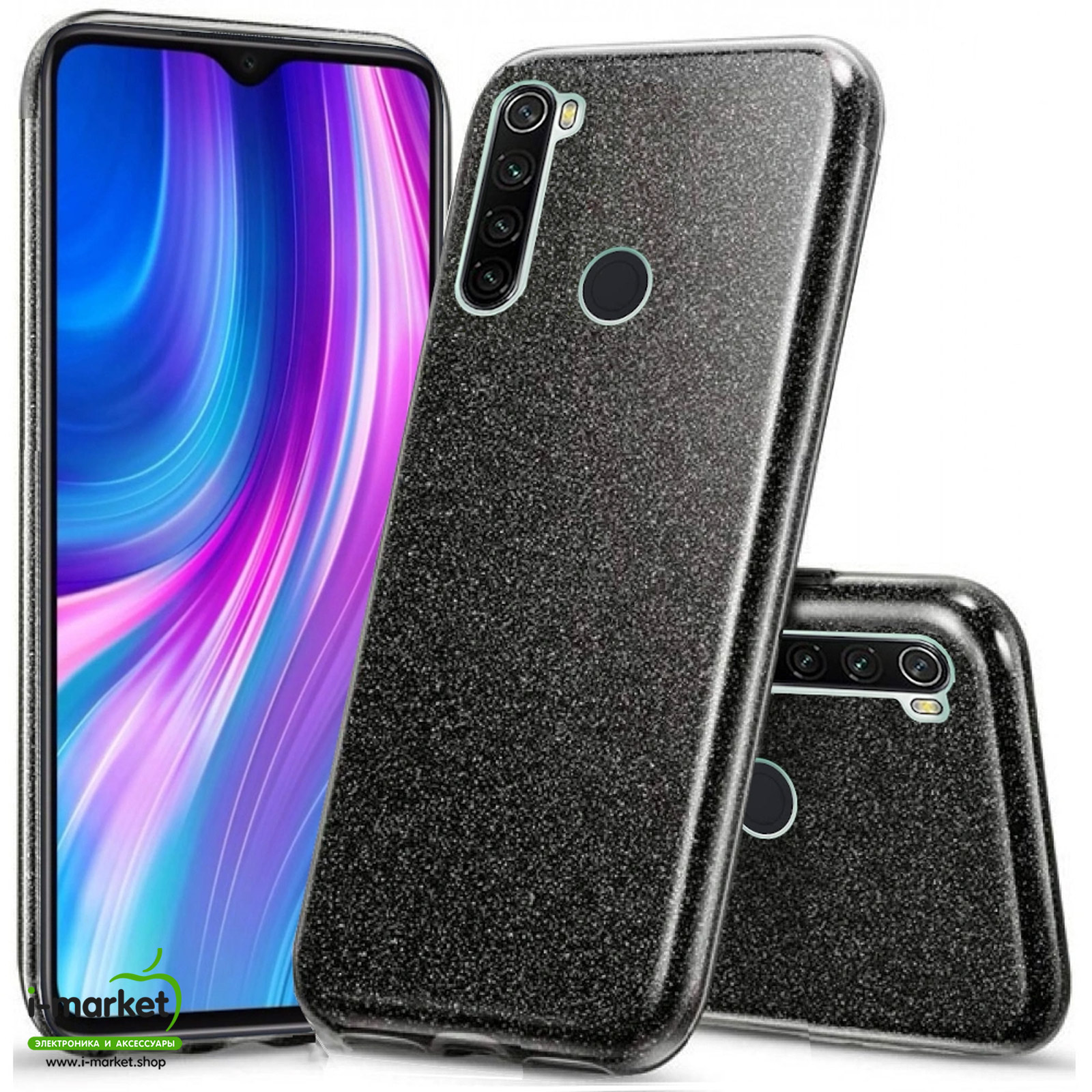 Чехол накладка Shine для XIAOMI Redmi Note 8, силикон, блестки, цвет черный Чехол накладка Shine для XIAOMI Redmi Note 8, силикон, блестки, цвет черный
