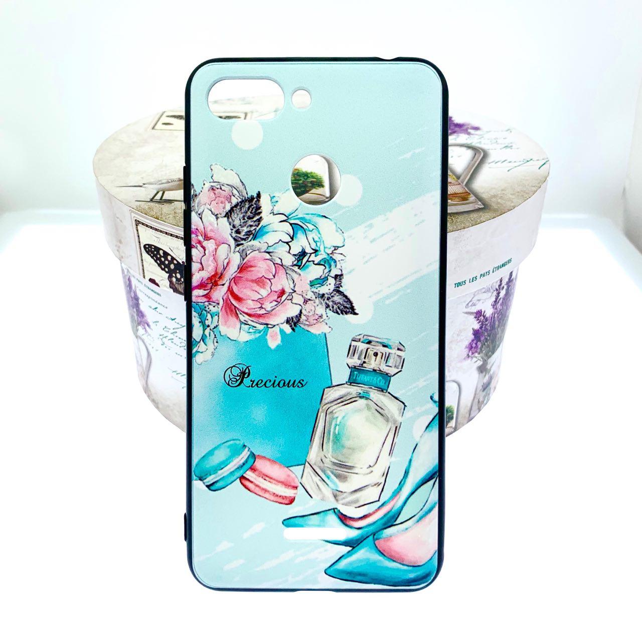 Чехол накладка для XIAOMI REDMI 6, силикон, рисунок Духи и туфельки, цвет голубой.