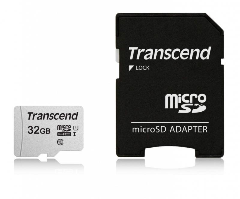 Карта памяти MicroSDHC 32Gb Transcend 300S Class 10 UHS-I + SD адаптер, цвет черный