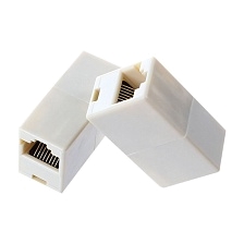 Проходной адаптер, розетка RJ45 гнездо-гнездо для соединения двух сетевых патч-кордов, цвет белый