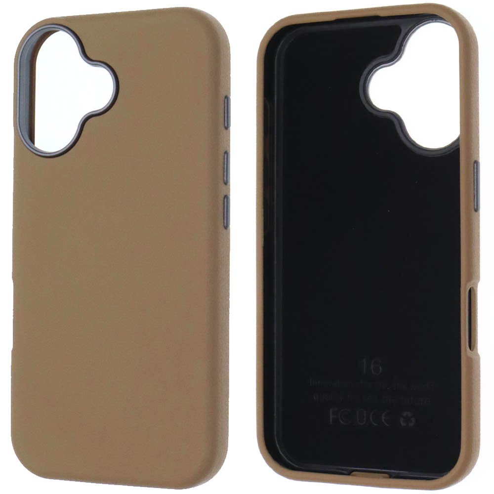 Чехол накладка для APPLE iPhone 16 (6.1"), силикон, пластик, текстура кожи, бархат, цвет коричневый Чехол накладка для APPLE iPhone 16 (6.1"), силикон, пластик, текстура кожи, бархат, цвет коричневый
