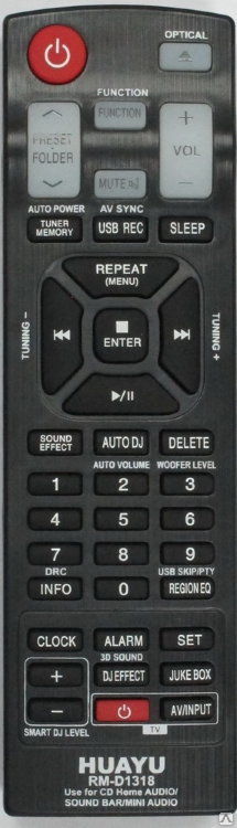Пульт ДУ универсальный для LG RM-D1318 HUAYU подходит к следующим моделям: AKB73655763, OM5540, OM6540, AKB73655773, AKB73655783, CM8350, CM8450, AKB73575401, NB3520A, AKB73575421, NB3531, NB2530, NB2530A, NB3530, NB3531, NB4530, NB4530A, AKB73575431.