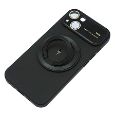 Чехол накладка с поддержкой MagSafe для APPLE iPhone 14, силикон, защита камеры, подставка, цвет черный