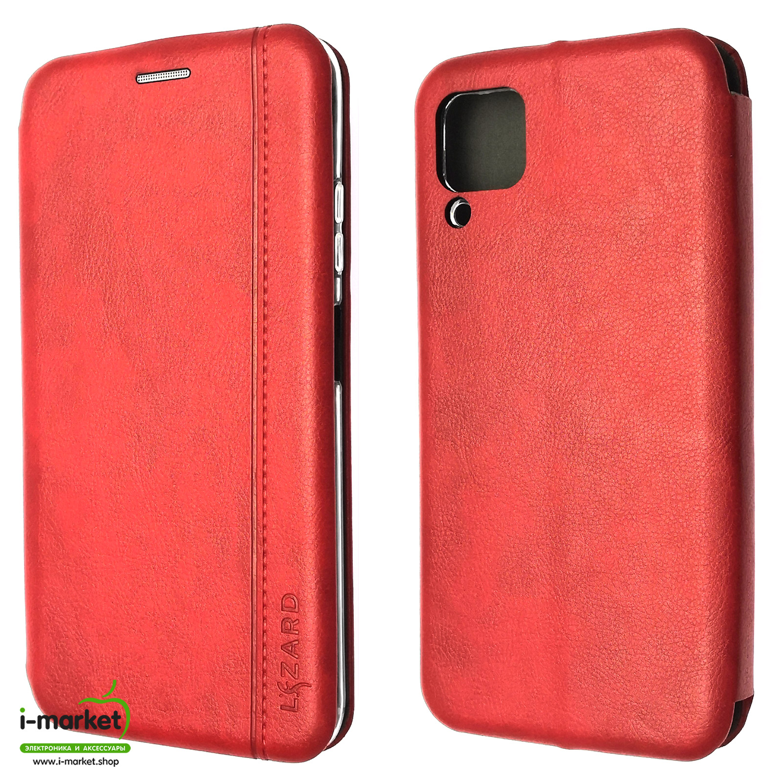 Чехол книжка LIZARD для HUAWEI P40 Lite, Nova 6 SE, Nova 7i, экокожа, визитница, цвет красный.