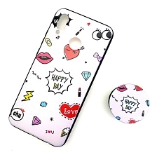 Чехол накладка для HUAWEI P20 Lite, Nova 3E, силикон, с поп сокетом, рисунок Happy Day.