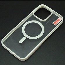Чехол накладка Magnetic с поддержкой MagSafe для APPLE iPhone 15 Pro Max, силикон, цвет окантовки белый Чехол накладка Magnetic с поддержкой MagSafe для APPLE iPhone 15 Pro Max, силикон, цвет окантовки белый