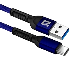 Кабель Defender F167 USB Type C, нейлон, длина 1 метр, цвет темно синий