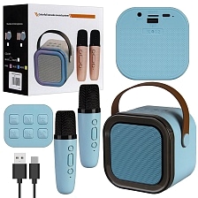 Колонка портативная, караоке микрофон K12, Bluetooth, TF card, USB, AUX, RGB подсветка, 2 микрофона, цвет голубой Колонка портативная, караоке микрофон K12, Bluetooth, TF card, USB, AUX, RGB подсветка, 2 микрофона, цвет голубой