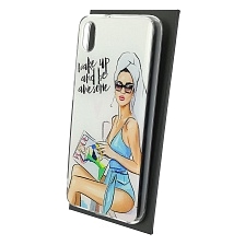 Чехол накладка для XIAOMI Redmi 7A, силикон, глянцевый, блестки, рисунок wake up and be awesome