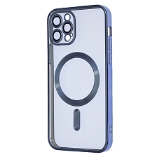 Чехол накладка FASHION CASE с поддержкой MagSafe для APPLE iPhone 12 Pro, силикон, защита камеры, цвет окантовки синий Чехол накладка FASHION CASE с поддержкой MagSafe для APPLE iPhone 12 Pro, силикон, защита камеры, цвет окантовки синий