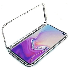Чехол магнитный для APPLE iPhone 6, 6S, металл, стекло, цвет красно прозрачный.