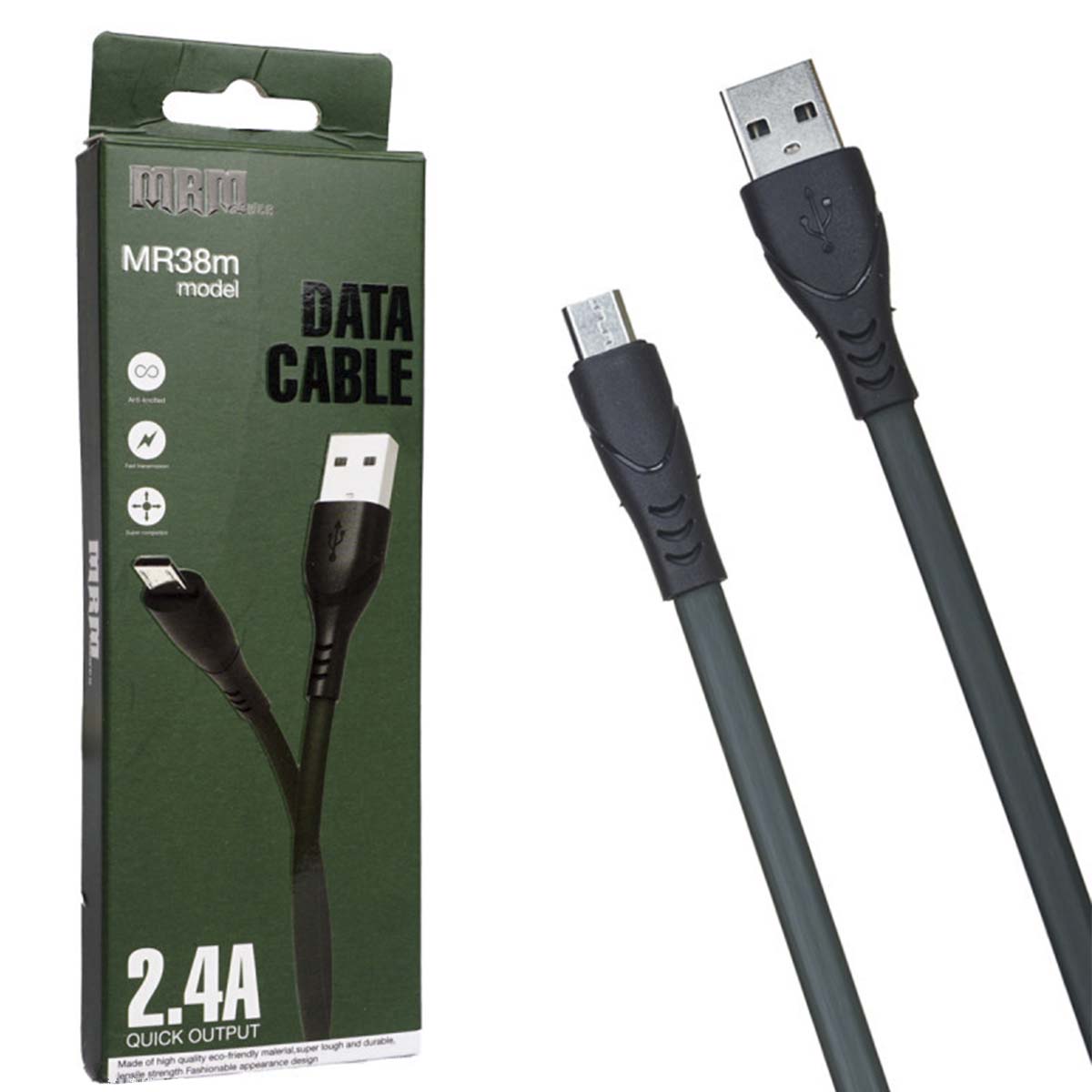 Кабель MRM MR38m Micro USB, 2.4А, длина 1 метр, силикон, цвет зеленый Кабель MRM MR38m Micro USB, 2.4А, длина 1 метр, силикон, цвет зеленый