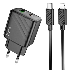 СЗУ (Сетевое зарядное устройство) HOCO CS23A Sunlight с кабелем USB Type C на Lightning 8 pin, 30W, 1 USB Type C, 1 USB, PD30W, длина 1 метр, цвет черный