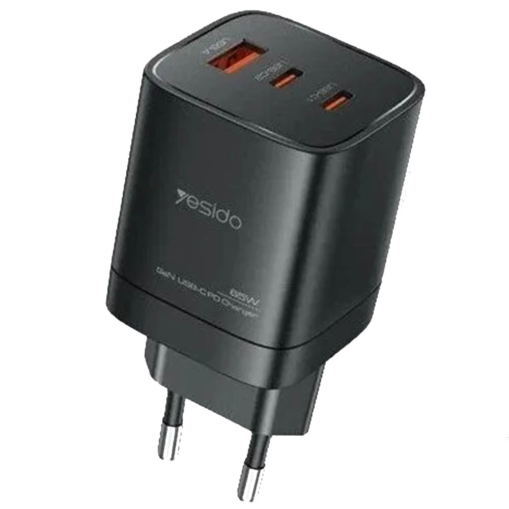 СЗУ (Сетевое зарядное устройство) YESIDO YC65 GaN CHARGER, 65W, 1 USB, 2 USB Type C, цвет черный