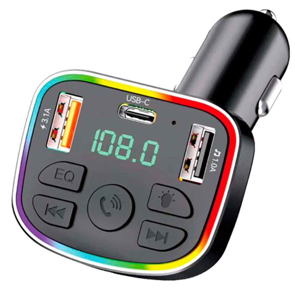 FM трансмиттер EARLDOM ET-M117 27W, Bluetooth 5.3, 2 USB, 1 Type-C, TF Card, RGB подсветка, цвет черный