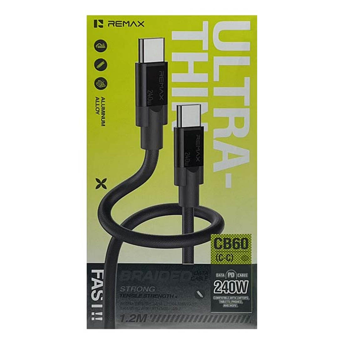 Кабель REMAX CB60(C-C) USB Type C на USB Type C, 240W, длина 1.2 метра, цвет серый
