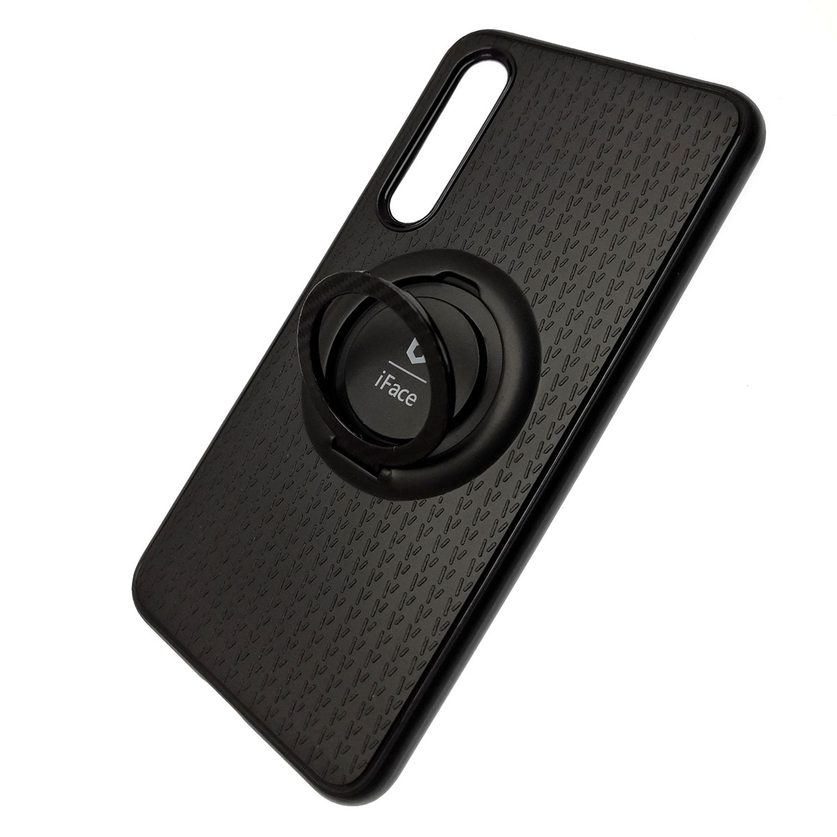 Чехол накладка iFace для XIAOMI Mi 9 SE, силикон, металл, кольцо держатель, цвет черный.