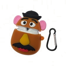 Чехол для беспроводных наушников APPLE AirPods 1, AirPods 2, силиконовый с карабином, 3D Мистер Картошка.