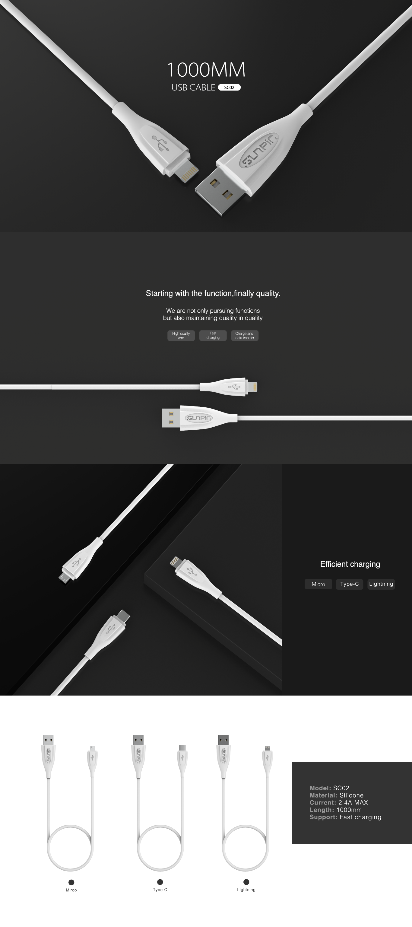 USB Дата-кабель "SUNPIN" U-02 c разъёмом micro USB, цвет белый | ВСЁ ПО 100