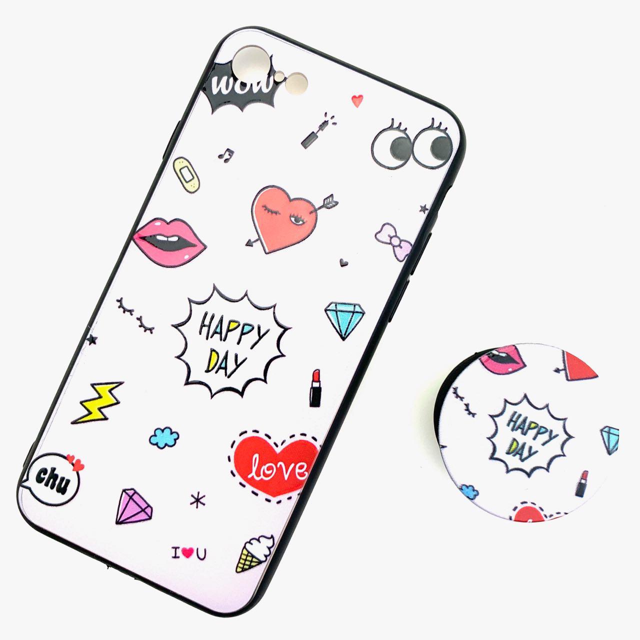 Чехол накладка для APPLE iPhone 7, 8, силикон, с поп сокетом, рисунок Happy Day.