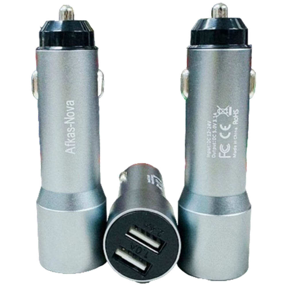 Удлиненное АЗУ (Автомобильное зарядное устройство) Afkas-Nova AF44, 2 USB, цвет графитовый
