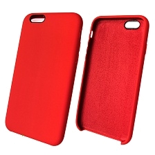 Чехол накладка Silicon Case для APPLE iPhone 6, 6G, 6S, силикон, бархат, цвет красный.
